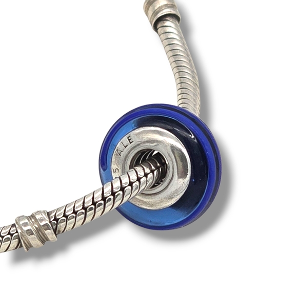 PANDORA Cobalt Blue Ribbon Swirl Murano Glass Bead Charm S925 Retired - Picture 5 of 16
